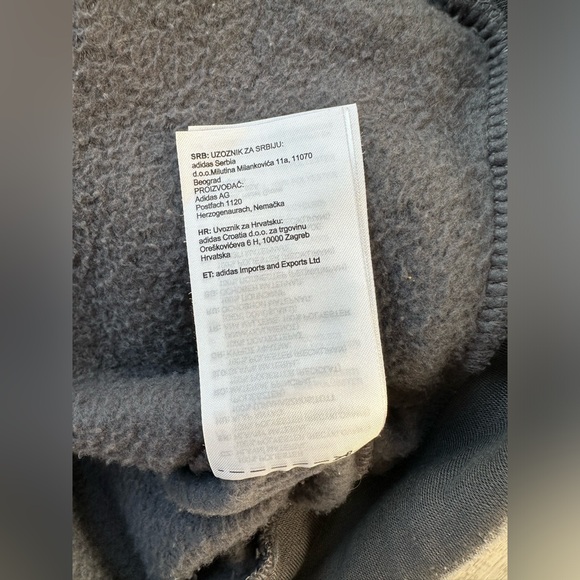 Adidas sweatshirt gray and black stripes. Piling & fraying at the drawstrings. - Picture 2 of 6